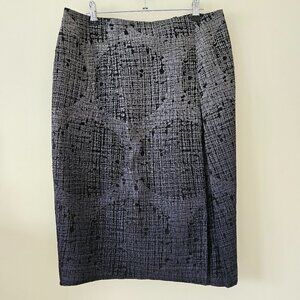 Les Copains Skirt L Knee Length Front Fold Grey Textured Lined Circle Sz EUR 42